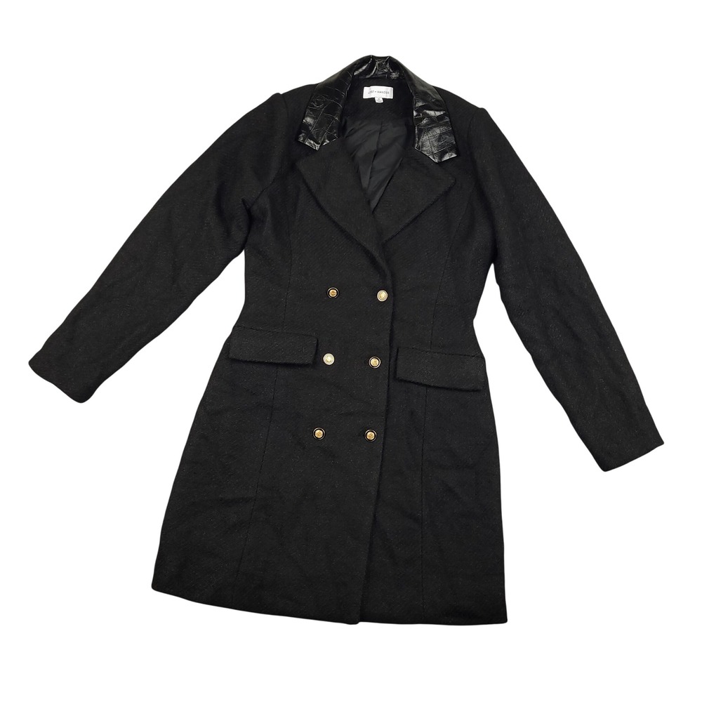 Lost + Wander Womens Blazer Mini Dress Medium Black Wool Blend Double Breasted